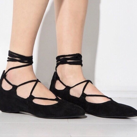Jeffrey Campbell Atsuko Black Suede Lace-Up Flats - Picture 2 of 7
